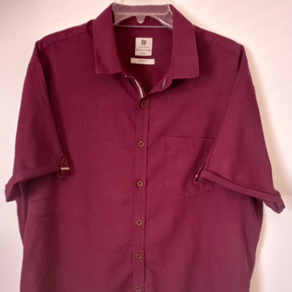 DF Branded Quality IXXLI Slim Fit XXL Bordeaux Mens Button Down Collared Shirt